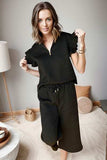 Ruffled Quarter Zip Top and Drawstring Pants Set - Trendsi - Flyclothing LLC