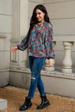 Tie Neck Heathered Balloon Sleeve Blouse - Trendsi - Flyclothing LLC