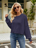 Round Neck Lantern Sleeve Sweater - Trendsi - Flyclothing LLC