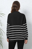 Striped Zip-Up Long Sleeve Ribbed Sweater - Trendsi - Flyclothing LLC