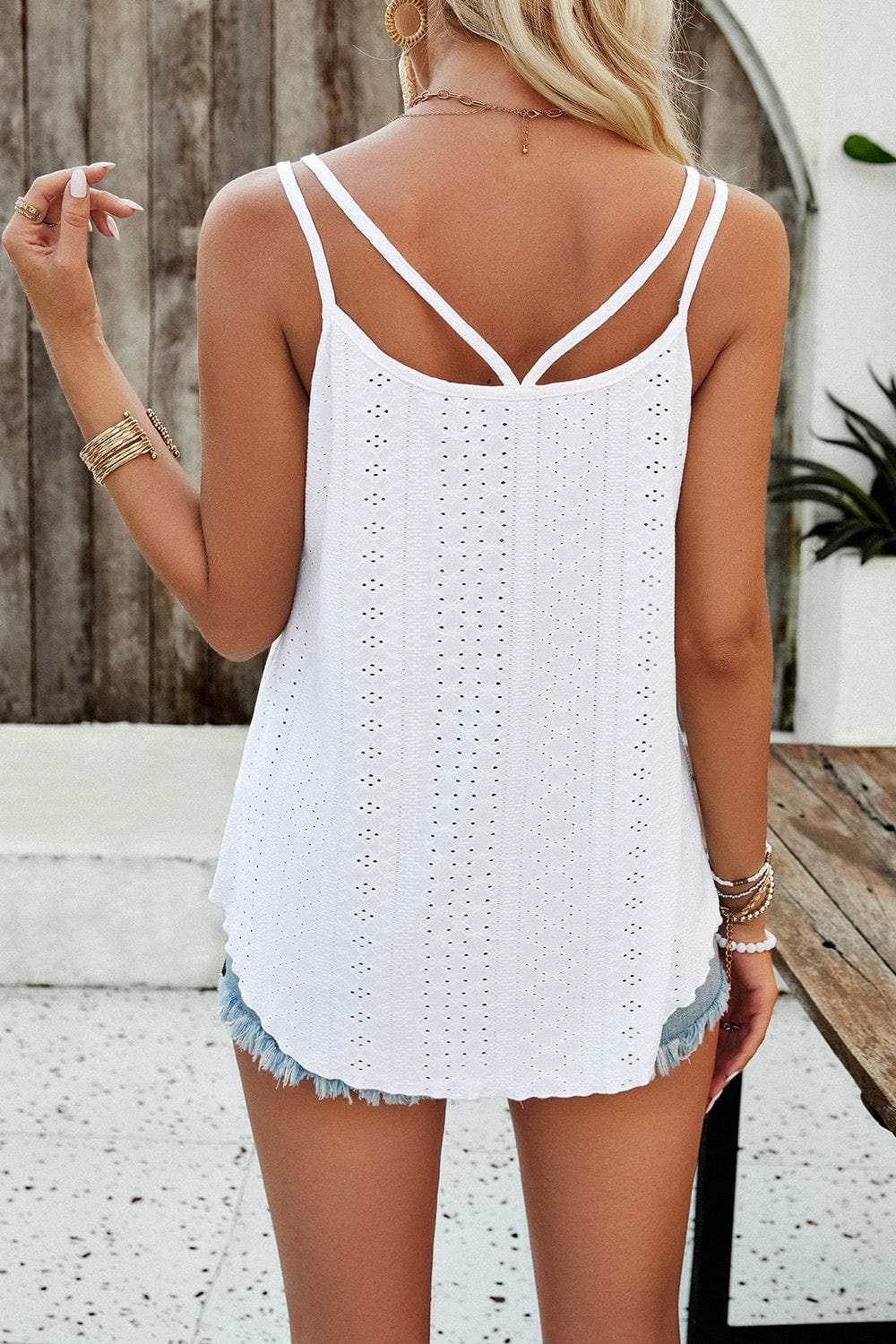 Eyelet V-Neck Double Strap Cami - Trendsi - Flyclothing LLC