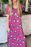 Leopard Slit V-Neck Short Sleeve Maxi Dress - Trendsi - Flyclothing LLC