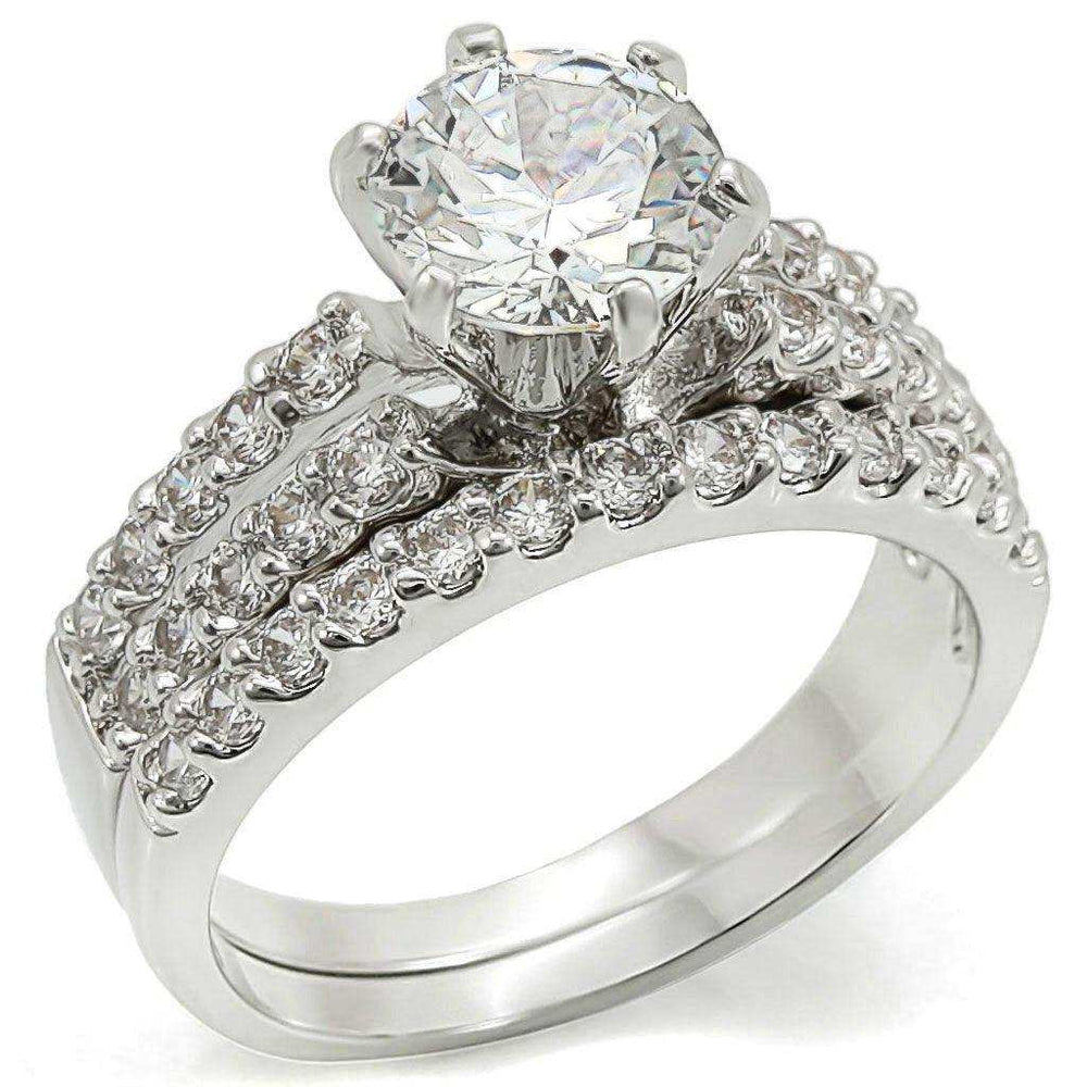 Alamode Rhodium Brass Ring with AAA Grade CZ in Clear - Alamode - Flyclothing LLC
