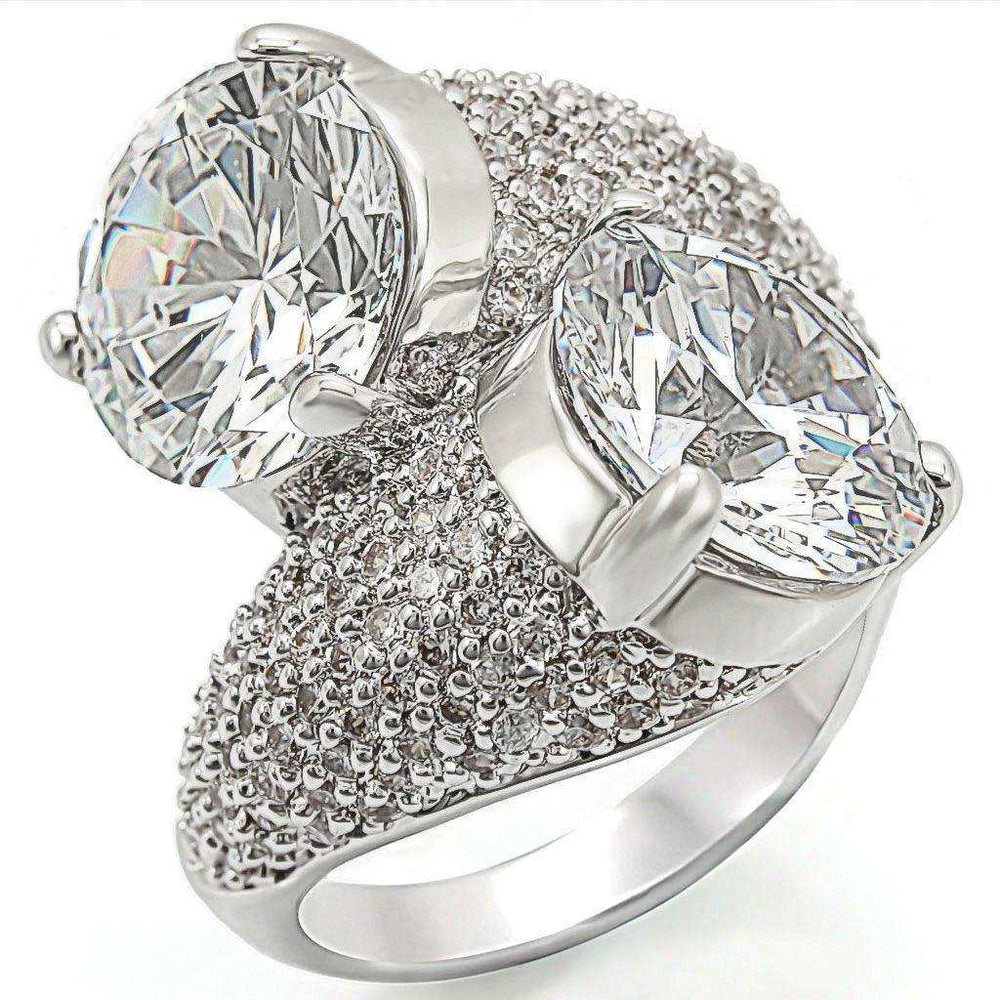 Alamode Rhodium Brass Ring with AAA Grade CZ in Clear - Alamode - Flyclothing LLC