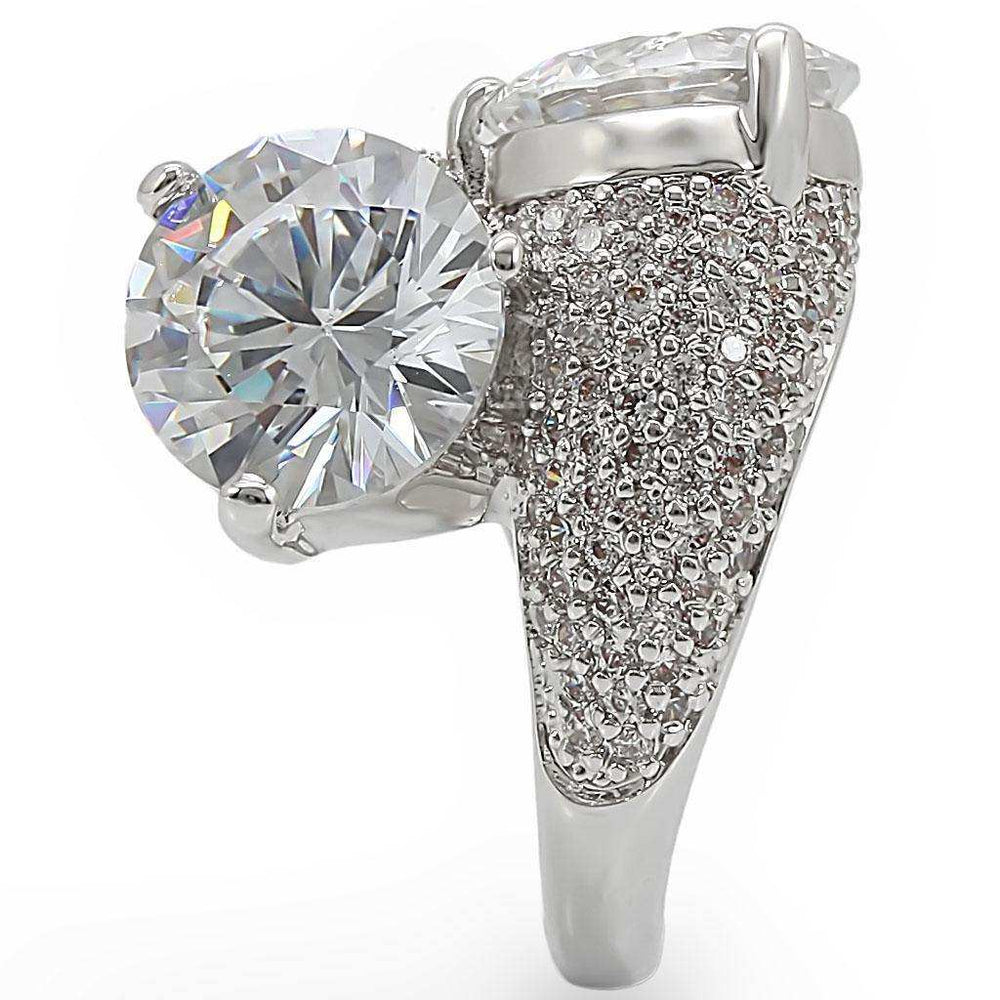 Alamode Rhodium Brass Ring with AAA Grade CZ in Clear - Alamode - Flyclothing LLC