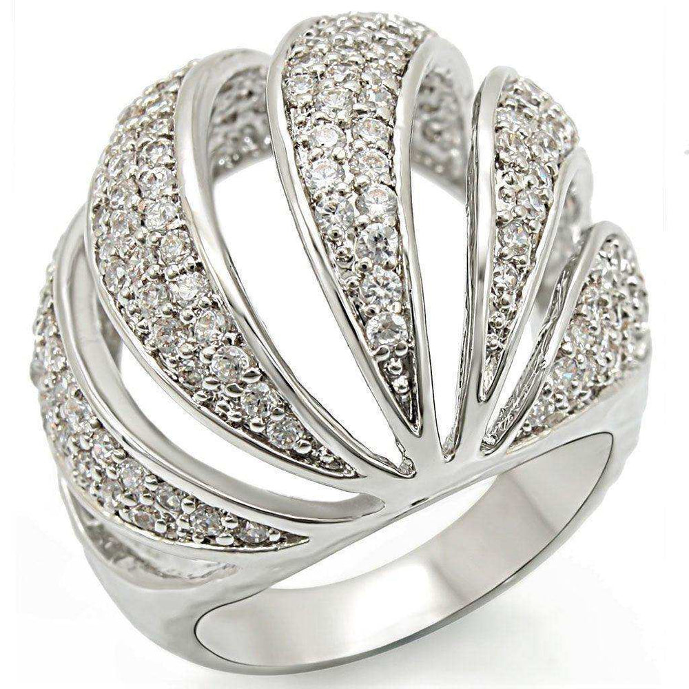Alamode Rhodium Brass Ring with AAA Grade CZ in Clear - Alamode - Flyclothing LLC