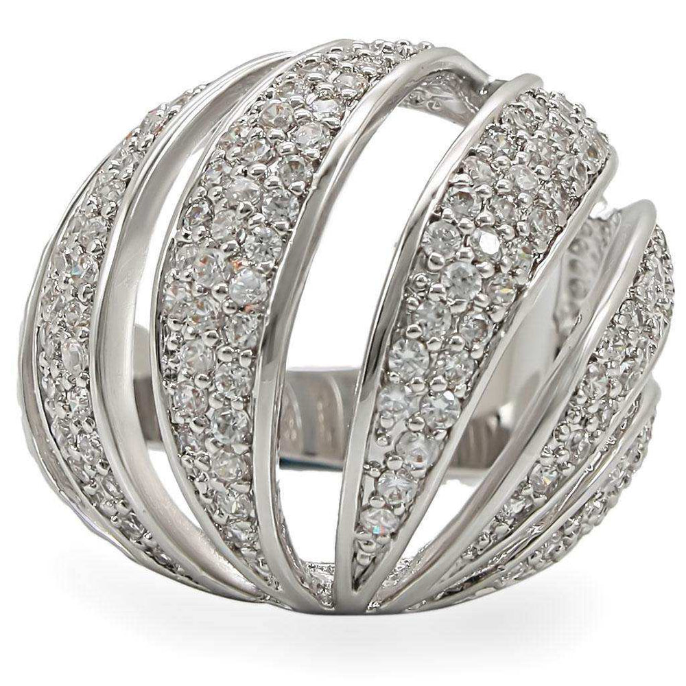 Alamode Rhodium Brass Ring with AAA Grade CZ in Clear - Alamode - Flyclothing LLC