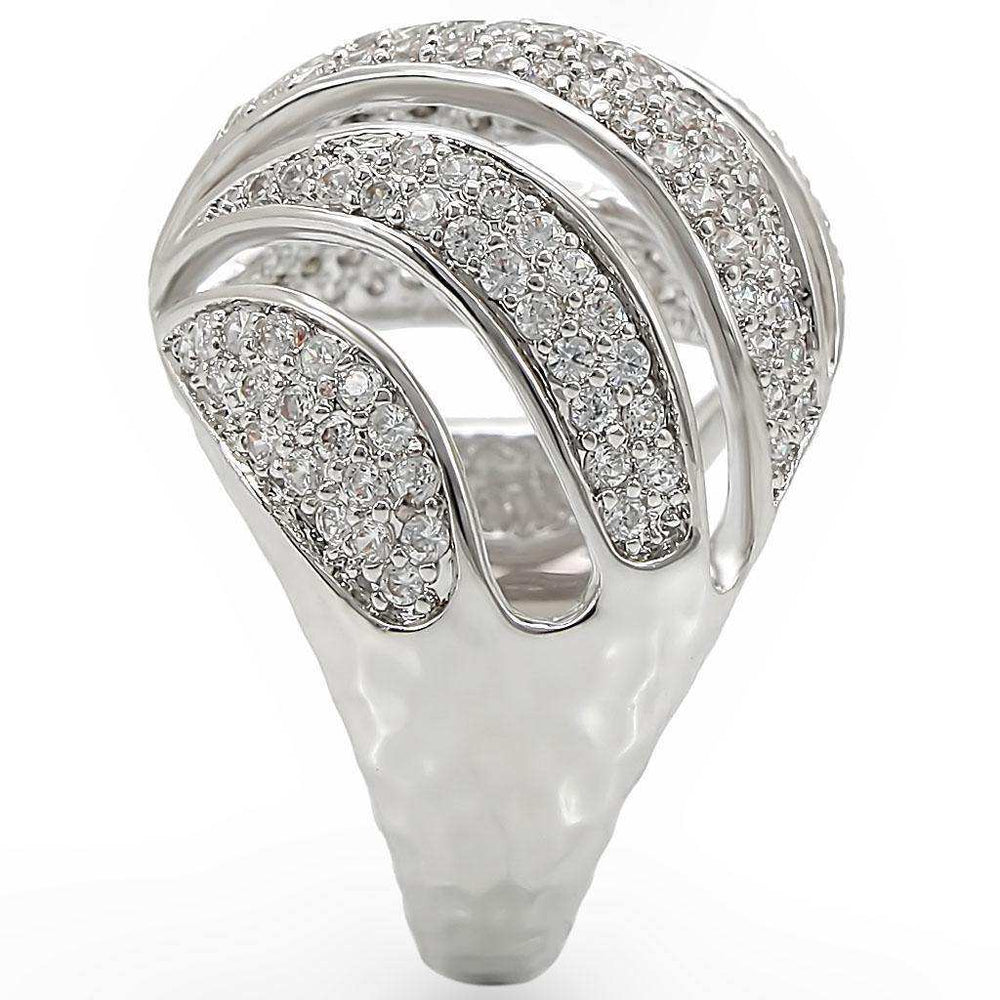 Alamode Rhodium Brass Ring with AAA Grade CZ in Clear - Alamode - Flyclothing LLC