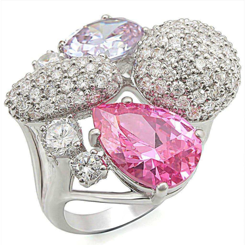 Alamode Rhodium Brass Ring with AAA Grade CZ in Multi Color - Alamode - Flyclothing LLC