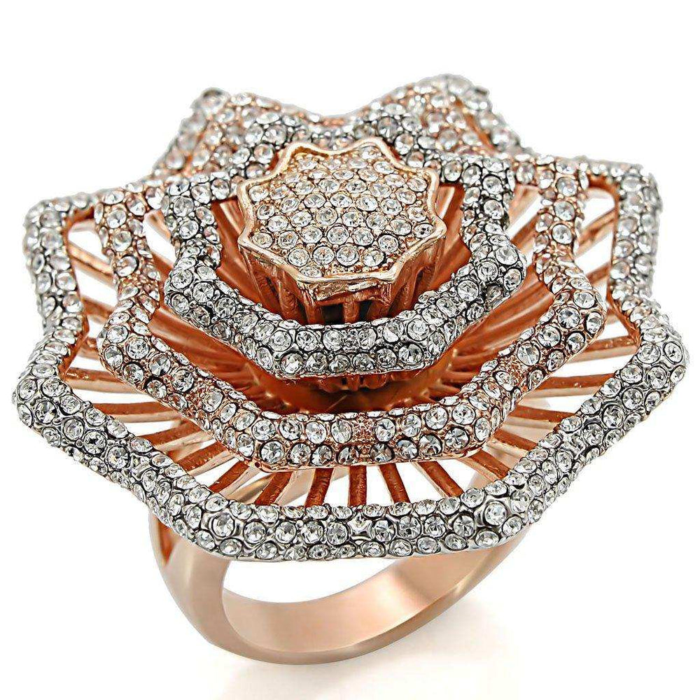 Alamode Rose Gold + Rhodium Brass Ring with Top Grade Crystal in Clear - Alamode - Flyclothing LLC