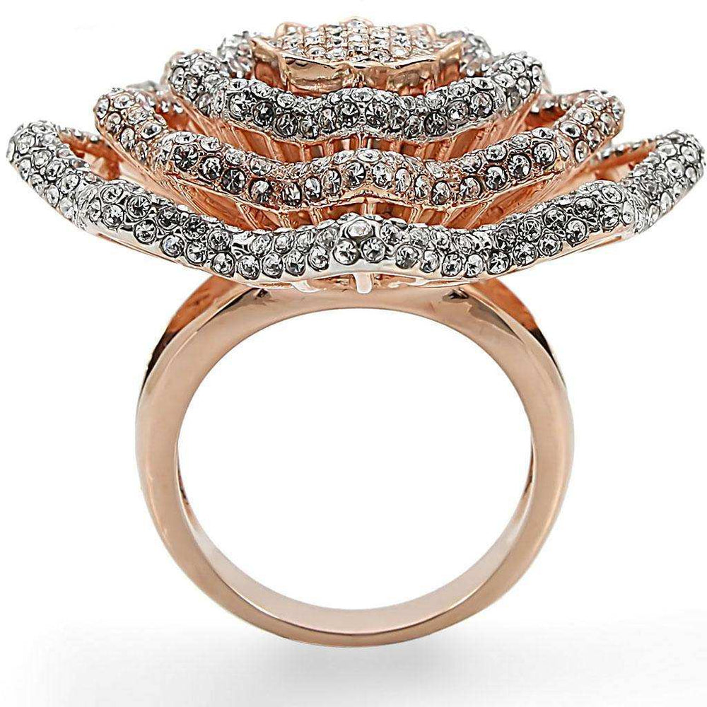 Alamode Rose Gold + Rhodium Brass Ring with Top Grade Crystal in Clear - Alamode - Flyclothing LLC
