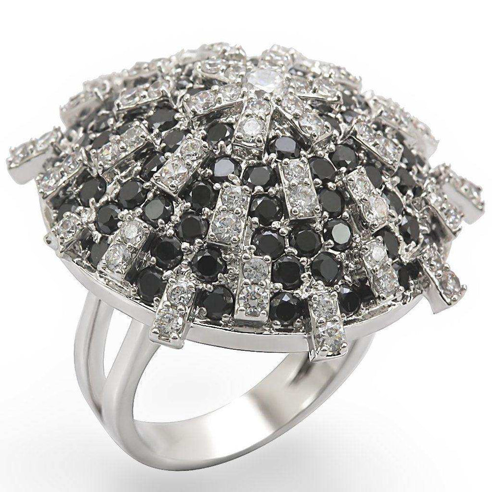 Alamode Rhodium Brass Ring with AAA Grade CZ in Black Diamond - Alamode - Flyclothing LLC