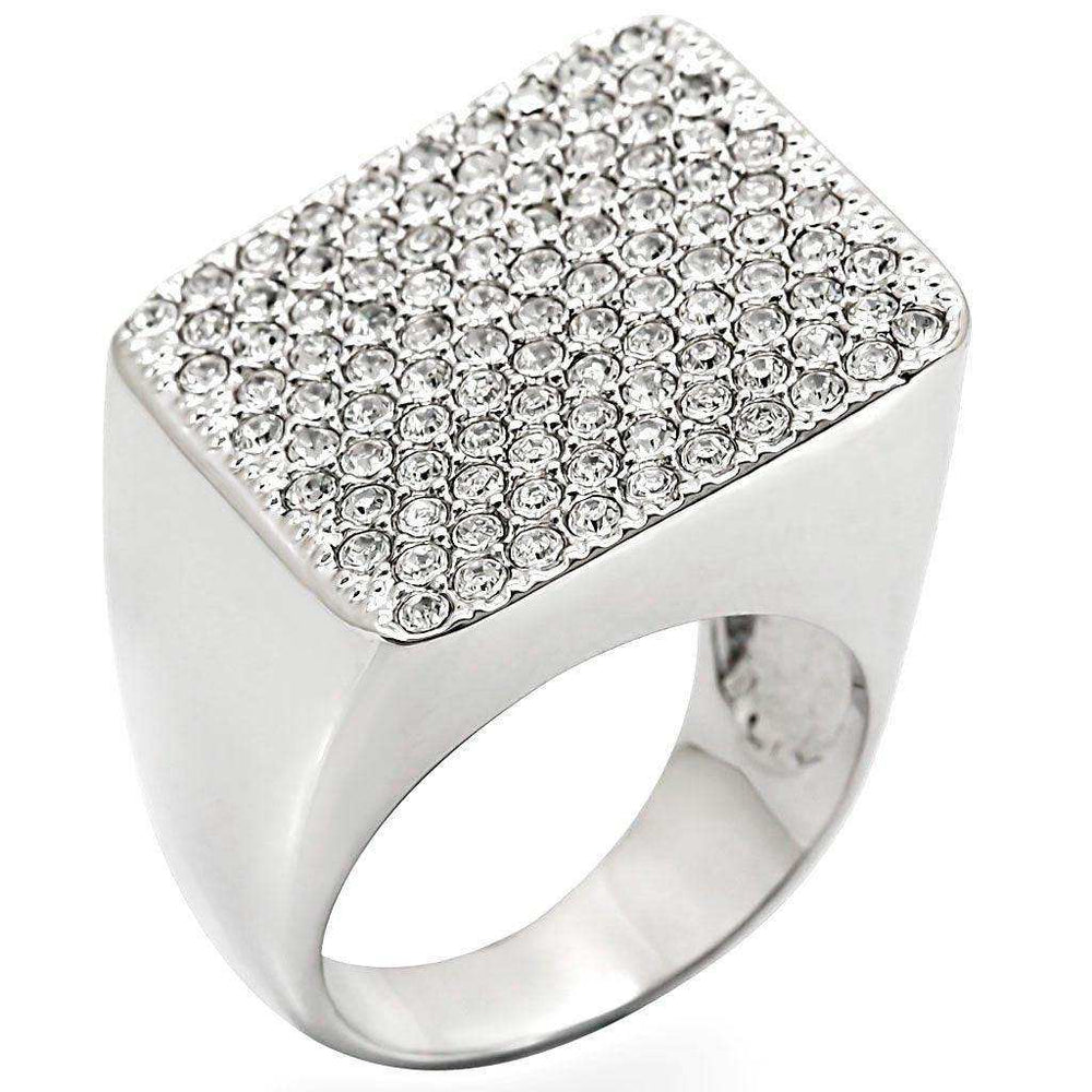 Alamode Rhodium Brass Ring with Top Grade Crystal in Clear - Alamode - Flyclothing LLC