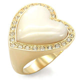 Alamode Gold Brass Ring with Synthetic Synthetic Glass in White - Alamode - Flyclothing LLC