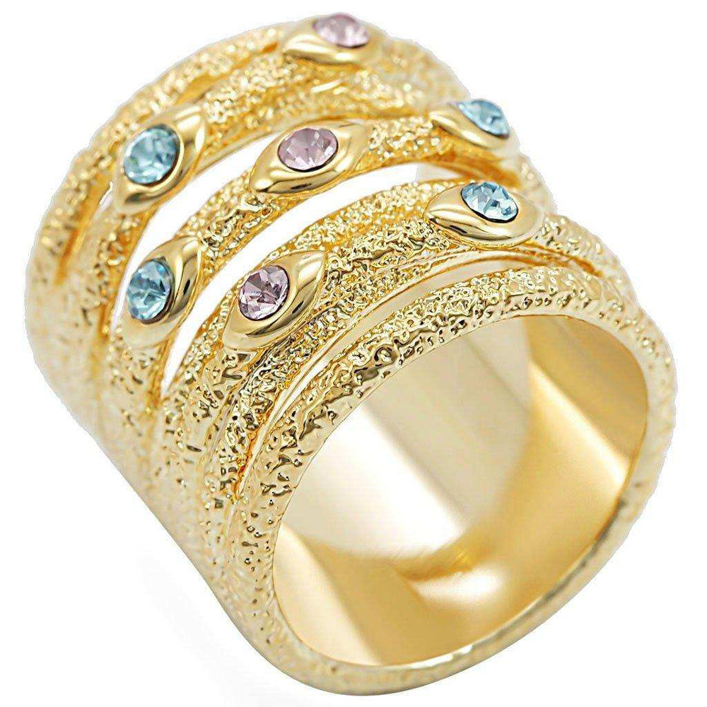 Alamode Gold Brass Ring with Top Grade Crystal in Multi Color - Alamode - Flyclothing LLC
