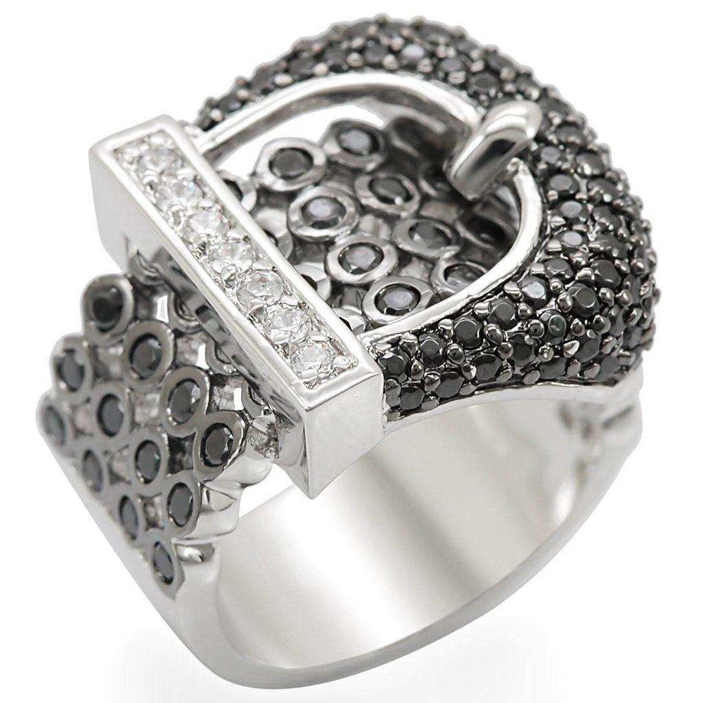 Alamode Rhodium + Ruthenium Brass Ring with AAA Grade CZ in Black Diamond - Alamode - Flyclothing LLC