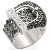 Alamode Rhodium + Ruthenium Brass Ring with AAA Grade CZ in Black Diamond - Alamode - Flyclothing LLC
