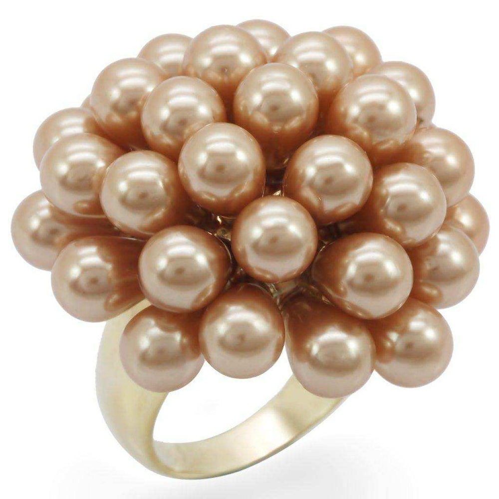 Alamode Gold Brass Ring with Synthetic Pearl in Champagne - Alamode - Flyclothing LLC