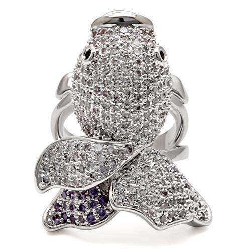 Alamode Rhodium Brass Ring with AAA Grade CZ in Multi Color - Alamode - Flyclothing LLC