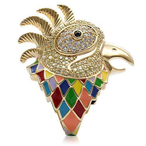 Alamode Gold Brass Ring with AAA Grade CZ in Multi Color - Alamode - Flyclothing LLC