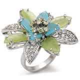 Alamode Rhodium Brass Ring with Synthetic Synthetic Glass in Multi Color - Alamode - Flyclothing LLC