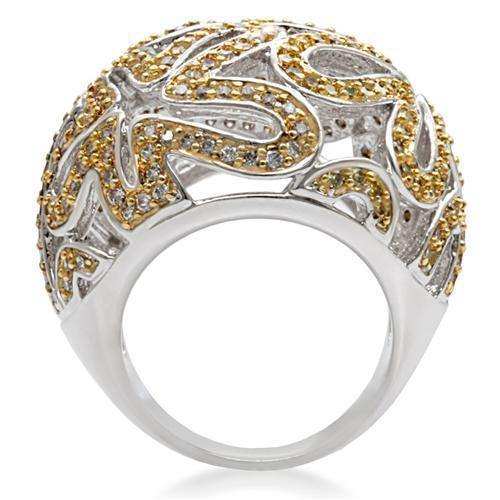 Alamode Reverse Two-Tone Brass Ring with AAA Grade CZ in Topaz - Alamode - Flyclothing LLC