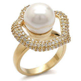 Alamode Gold Brass Ring with Synthetic Pearl in White - Alamode - Flyclothing LLC