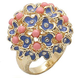 Alamode Gold Brass Ring with Semi-Precious Coral in Rose - Alamode - Flyclothing LLC