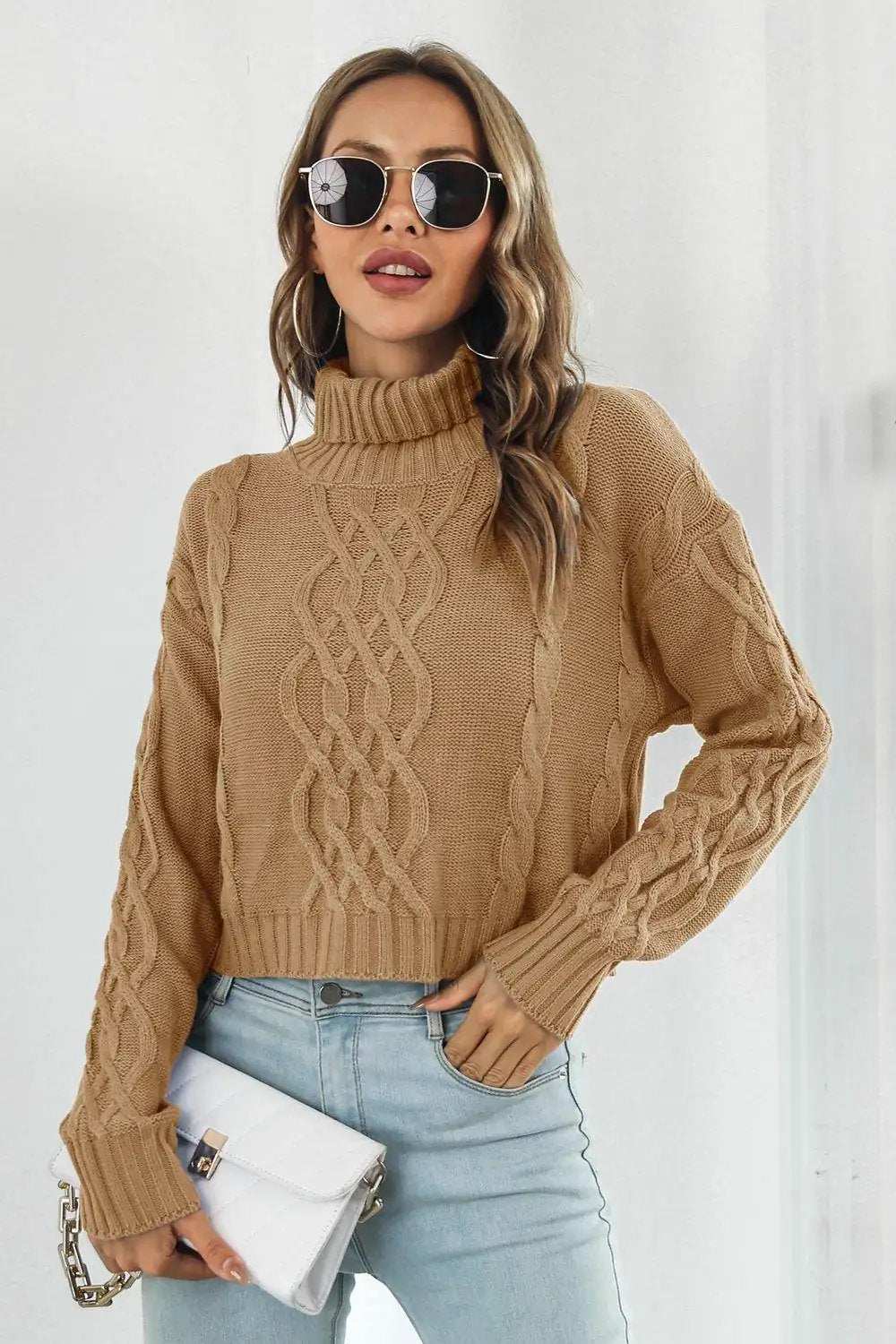 Turtleneck Dropped Shoulder Sweater - Trendsi - Flyclothing LLC