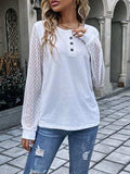 Quarter Button Round Neck Long Sleeve Blouse - Trendsi - Flyclothing LLC
