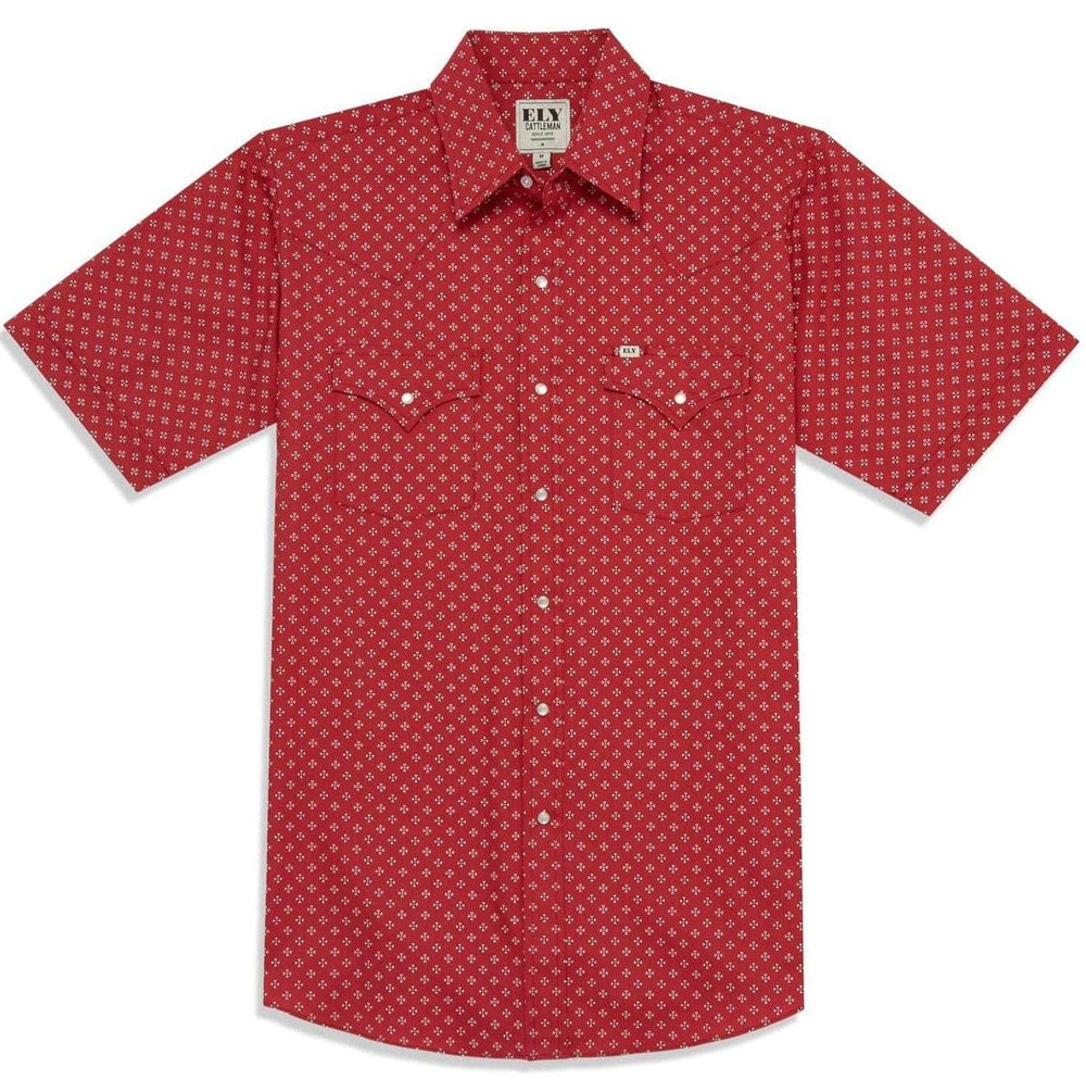 Men's Ely Cattleman Short Sleeve Mini Bandana Western Snap Shirt- Blue & Red - Ely Cattleman - Flyclothing LLC