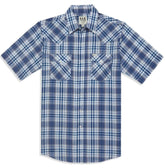Men's Ely Cattleman Short Sleeve Aztec Plaid Western Snap Shirt- Blue & Red - Ely Cattleman - Flyclothing LLC