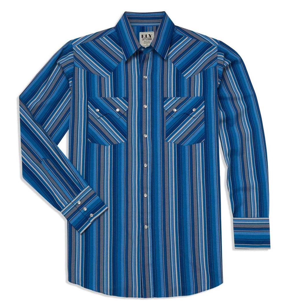 Men's Ely Cattleman Long Sleeve Textured Stripe Western Snap Shirt-Light Blue & Royal Blue - Ely Cattleman - Flyclothing LLC