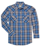 Men's Ely Cattleman Long Sleeve Textured Plaid Western Snap Shirt- Blue & Brown - Ely Cattleman - Flyclothing LLC
