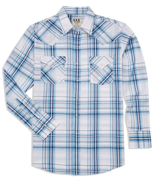 Men's Ely Cattleman Long Sleeve Textured Plaid Western Snap Shirt - Khaki & White - Ely Cattleman - Flyclothing LLC