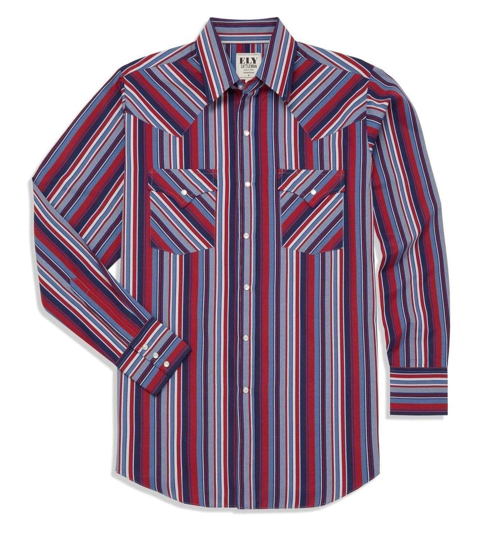 Men's Ely Cattleman Long Sleeve Textured Aztec Stripe Western Snap Shirt- Midnight & Tan - Ely Cattleman - Flyclothing LLC