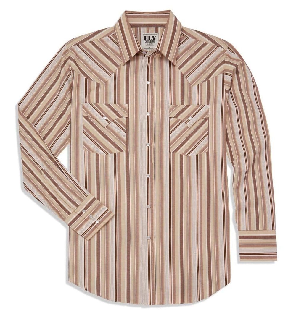 Men's Ely Cattleman Long Sleeve Textured Aztec Stripe Western Snap Shirt- Midnight & Tan - Ely Cattleman - Flyclothing LLC