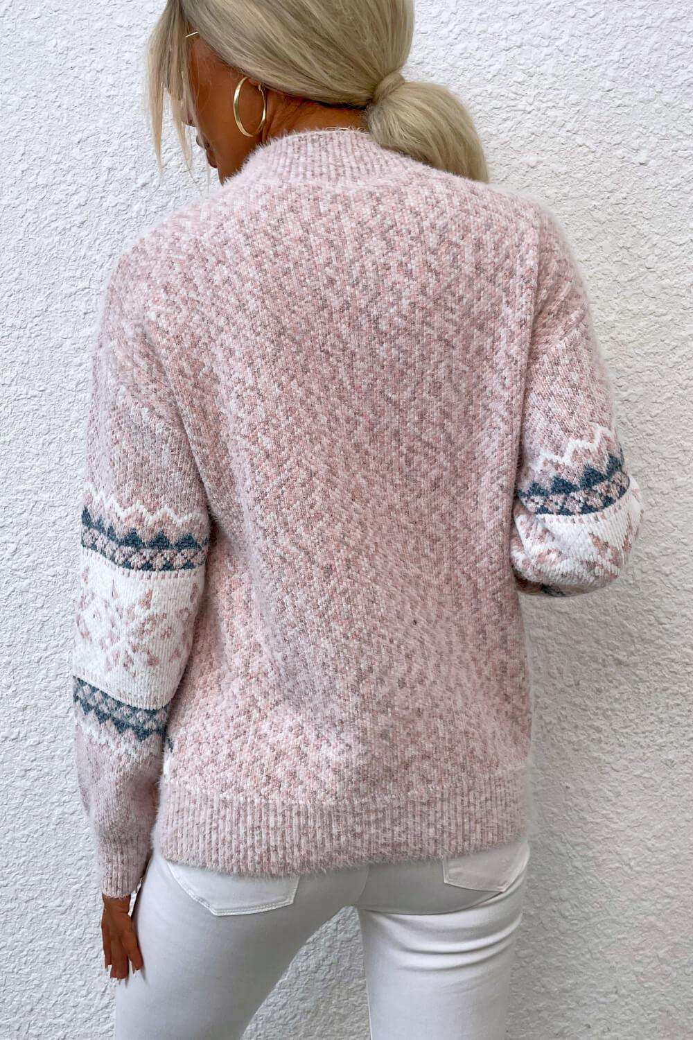 Snowflake Pattern Mock Neck Sweater - Trendsi - Flyclothing LLC