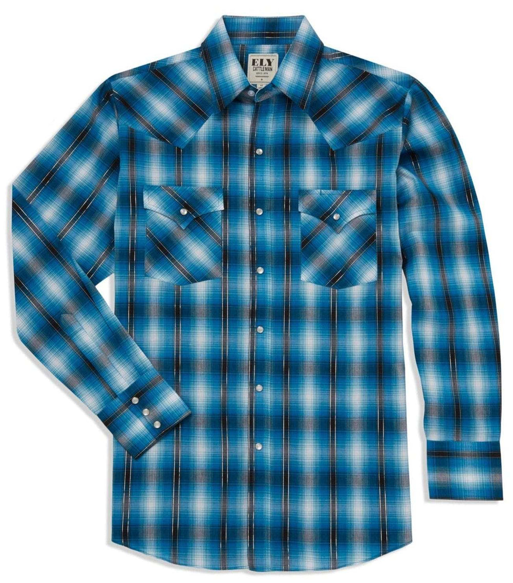 Men's Ely Cattleman Long Sleeve Lurex Plaid Western Snap Shirt- Red & Turquoise - Ely Cattleman - Flyclothing LLC