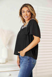 Double Take Contrast Square Neck Puff Sleeve Blouse - Trendsi - Flyclothing LLC