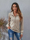 Half Button Dropped Shoulder Blouse - Trendsi - Flyclothing LLC