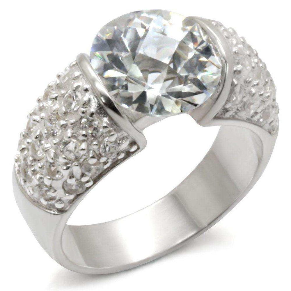 Alamode High-Polished 925 Sterling Silver Ring with AAA Grade CZ in Clear - Alamode - Flyclothing LLC