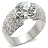 Alamode High-Polished 925 Sterling Silver Ring with AAA Grade CZ in Clear - Alamode - Flyclothing LLC