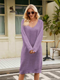 V-Neck Long Sleeve Sweater Dress - Trendsi - Flyclothing LLC