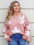 Plus Size Star Round Neck Long Sleeve Sweater - Trendsi - Flyclothing LLC