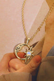 Copper 14K Gold Pleated Moon & Star Shape Pendant Necklace - Trendsi - Flyclothing LLC