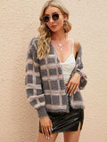 Open Front Plaid Long Sleeve Cardigan - Trendsi - Flyclothing LLC