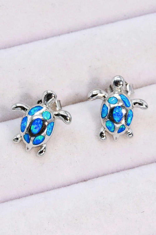 Opal Turtle Platinum-Plated Stud Earrings - Trendsi - Flyclothing LLC