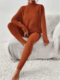 Ribbed Turtleneck Top and Pants Set - Trendsi - Flyclothing LLC