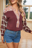 Plaid Notched Neck Slit Blouse - Trendsi - Flyclothing LLC